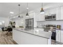 Modern kitchen featuring white cabinetry, stainless steel appliances, and an island at 3480 W 14Th Ave, Denver, CO 80204