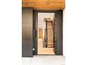 Modern dark wood front door opening to a light interior at 334 Steele St, Denver, CO 80206