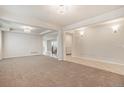 Spacious living room featuring an open layout, plush carpet, and decorative lighting at 10272 Greenfield Cir, Parker, CO 80134