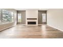 Bright living room featuring wood floors, a modern fireplace, and large windows offering plenty of natural light at 1533 S Columbine St, Denver, CO 80210