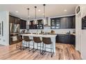 Stylish kitchen featuring a large island, pendant lighting, and stainless steel appliances at 11253 Moondance Trl, Littleton, CO 80125