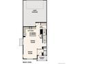 Floor plan showcasing the main level, which includes a kitchen, living room, dining room, and two-bay garage at 14107 Deertrack Ln, Parker, CO 80134