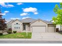 Charming single-Gathering home showcasing a well-manicured lawn and a spacious two-car garage at 9856 Keenan St, Highlands Ranch, CO 80130