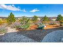 Landscaped backyard with gravel pathway and mountain views at 3338 Youngheart Way, Castle Rock, CO 80109