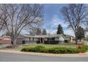 Landscaped front yard of single-story home featuring lush greenery, mature trees, and a well-manicured lawn at 6272 S Garfield Dr, Centennial, CO 80121