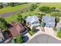 An aerial view of a home in a suburban neighborhood, surrounded by well-manicured lawns and mature trees at 1022 Orion Way, Castle Rock, CO 80108