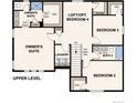 Upper level floor plan with owner's suite, laundry, and three additional bedrooms at 25022 E 34Th Pl, Aurora, CO 80019