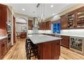 Gourmet kitchen with a large island, pendant lighting, stainless steel appliances, and custom cabinets at 10459 Rivington Ct, Lone Tree, CO 80124