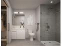 Modern bathroom featuring a glass-enclosed shower, sleek vanity, and contemporary fixtures at 525 18Th St # 1205, Denver, CO 80202