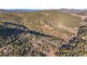An aerial view displaying the house and its location nestled within a lush forested environment at 9790 City View Dr, Morrison, CO 80465
