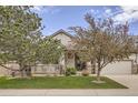 Home with well-manicured lawn and colorful landscaping. Note the charming front porch at 9724 Crowsley Ct, Parker, CO 80134