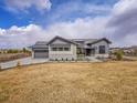 Beautiful single Gathering home with a stone and blue painted facade, nice yard and three car garage at 6736 S Flanders Ct, Aurora, CO 80016