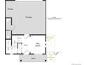 First floor plan featuring a garage, flex room, porch, and corner lot at 46559 Avery Ln, Bennett, CO 80102