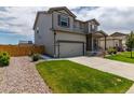Charming two-story home boasting a well-maintained lawn, lush landscaping, and attached two car garage at 7414 Blue River Ave, Frederick, CO 80530
