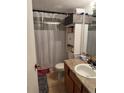 Bathroom with a shower/tub combo and granite vanity at 8450 Decatur St # 102, Westminster, CO 80031