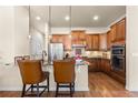 Well-equipped kitchen with stainless steel appliances, granite countertops, and a breakfast bar at 4473 Echo Dr, Larkspur, CO 80118