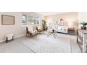 Bright living room with comfortable seating, large windows, and a decorative rug at 1185 Yank St, Golden, CO 80401