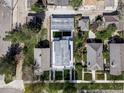 Overhead aerial perspective of modern designed house featuring a gray roof at 1543 Glencoe St, Denver, CO 80220