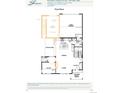 First floor plan featuring a spacious kitchen, dining area, living room, office, and a two-bay garage at 11196 Vibrato Ln, Parker, CO 80134