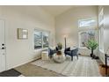 A bright living room enhanced by large windows, a decorative rug, and modern decor at 8510 Bluegrass Cir, Parker, CO 80134