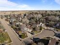 An aerial view of homes in a well-planned neighborhood with mature trees and easy access to nearby fields at 7202 Snow Peak Ct, Niwot, CO 80503