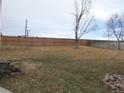 Spacious backyard featuring a wood fence, bare tree, and a gentle sloping lawn at 2201 Sable Blvd # 1007, Aurora, CO 80011