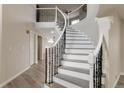 Grand entryway with a winding staircase and detailed iron railings at 9169 Fox Fire Way, Highlands Ranch, CO 80129