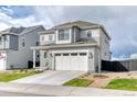 Beautiful two-story home boasting a well-manicured lawn, gray siding, and a convenient two-car attached garage at 8939 Bellsong Cir, Littleton, CO 80125