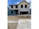 Two-story home with blue siding and an attached two car garage is under construction at 15254 Milwaukee St, Thornton, CO 80602