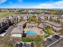Beautiful aerial shot of the condo community highlighting the pool, common areas and well maintained buildings at 3865 S Dayton St # 105, Aurora, CO 80014
