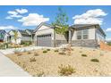 Attractive single-story home with stone accents, neutral siding, a gray garage door, and low-maintenance landscaping at 2098 Peachleaf Loop, Castle Rock, CO 80108