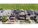 Aerial view showing the architectural design and roof top solar panels in this row house community at 3734 Ridgeway St, Boulder, CO 80301