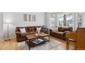 Cozy living room with comfortable seating, large windows, and a decorative area rug at 15357 Flowergate Way, Parker, CO 80134