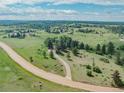 Aerial view of a house in a rural setting with green grass and mature trees at 9212 Tanglewood Rd, Franktown, CO 80116