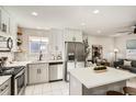 Modern kitchen featuring stainless steel appliances and white cabinetry at 2360 S Julian St, Denver, CO 80219