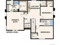 Floor plan detailing the upper level, which features the owner's suite, bedrooms, and laundry area at 12354 E 101St Dr, Commerce City, CO 80022