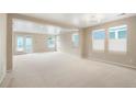 Spacious living room with neutral carpet, ample natural light, and access to the backyard at 19029 E 58Th Ave, Denver, CO 80249