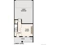 Layout of the lower level, featuring a 2-bay garage, flex/study space, foyer, and porch at 6814 Merseyside Ln, Castle Pines, CO 80108