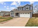 Charming two-story home with a well-manicured lawn and a spacious two-car garage, complemented by solar panels at 9392 Crestmore Way, Highlands Ranch, CO 80126