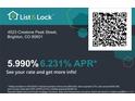 List and Lock advertisement showing QR code, address 4523 Crestone Peak Street, and current mortgage rates at 4523 Crestone Peak St, Brighton, CO 80601