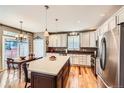 Bright kitchen with stainless steel appliances, a spacious island, and modern pendant lighting at 240 Corby Pl, Castle Pines, CO 80108