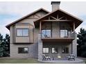 Attractive home showcasing a walkout basement, patio with fire pit, and an inviting covered balcony above at 680 Lone Eagle Dr, Granby, CO 80015