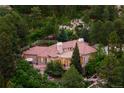 Expansive aerial view of luxurious home nestled amongst lush trees at 392 Starmine Pl, Castle Rock, CO 80108