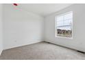 Bright, carpeted bedroom with a large window offering ample natural light and neighborhood views at 19110 E 96Th Pl, Commerce City, CO 80022