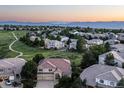 Scenic aerial view of the home in a lush community with mountain views at 10085 Charissglen Ct, Highlands Ranch, CO 80126