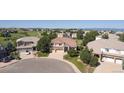 Beautiful aerial view showcasing neighborhood, nearby landscaping, and well-manicured lawns at 10085 Charissglen Ct, Highlands Ranch, CO 80126