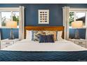 A well-lit main bedroom with stylish lamps, a decorative headboard, and tasteful decorations at 7256 S Broadway, Centennial, CO 80122