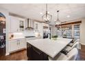 Spacious kitchen with white cabinets, stainless steel appliances, and a large center island with pendant lights at 10738 Braesheather Ct, Highlands Ranch, CO 80126