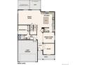 Main level floor plan featuring a two-bay garage, a mud room, and an open-concept kitchen, great room, and patio at 14160 Bunny Hop Ln, Parker, CO 80134