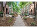 Tree-lined sidewalk in a residential community with benches and landscaped grounds at 8735 E 29Th Pl, Denver, CO 80238